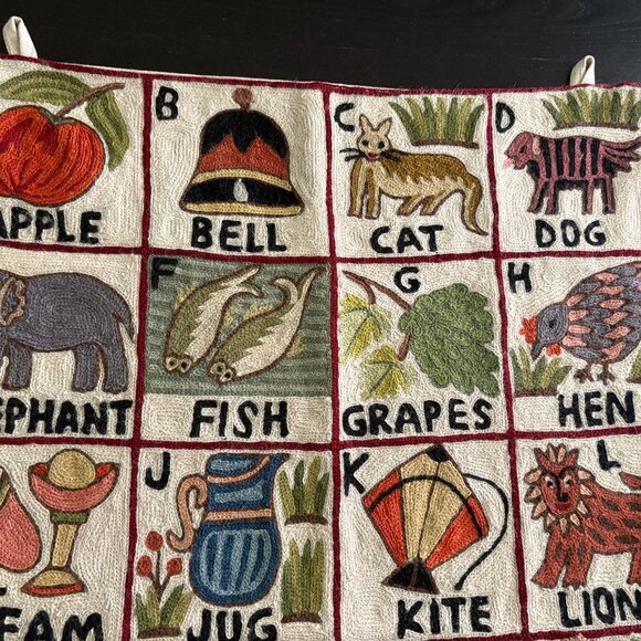 Vintage Handmade Alphabet Wall Hanging Tapestry Kid Room 22.2" X 34" - Picture 2 of 5